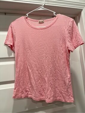 Free People Pink Ribbed Short Sleeve Tee